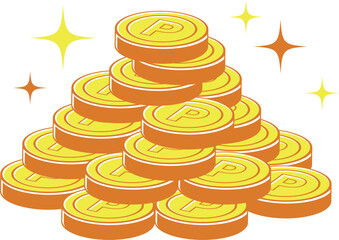 積みあげたPマークのついたポイントコイン塊イラスト