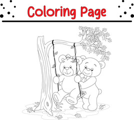 bear couple love sitting swing tree coloring page 