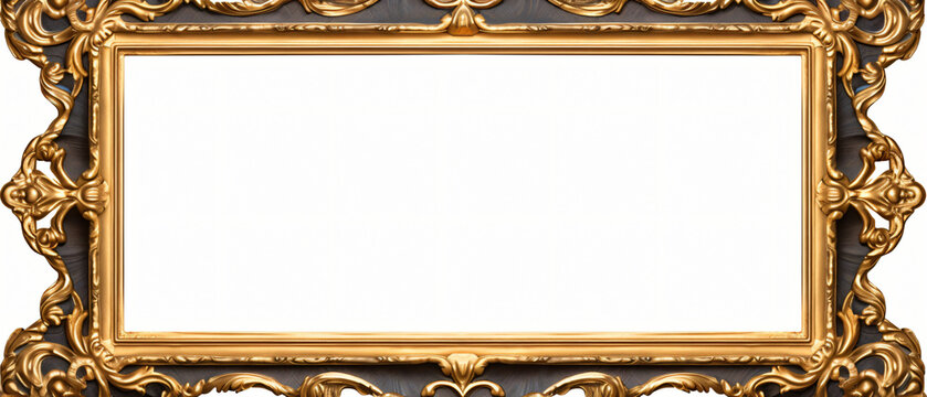 Blue carved wooden frame. Carved gilded frame isolated on white background