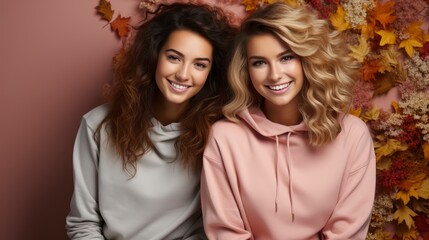 Obraz premium Positive Fashion Portrait Two Girls Best, Desktop Wallpaper Backgrounds, Background HD For Designer