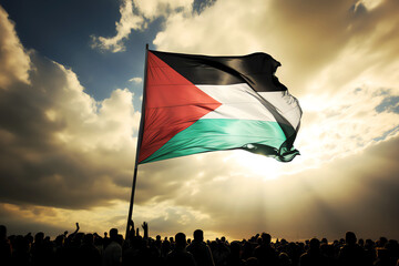 palestinian flag in sunlight in the sky, AI generated image