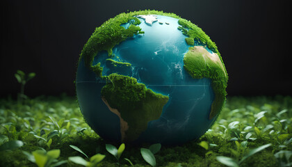 Obraz na płótnie Canvas World environment and Earth Day concept with a green globe. An eco-friendly and symbolic representation emphasizing importance of environmental consciousness and global sustainability, Generative AI