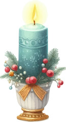カップに入った青色のキャンドル、クリスマスキャンドルのイラスト