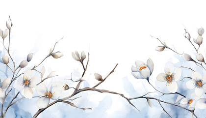 Background hand painted watercolor flowers, blue color. Hand drawn botanical watercolor illustration isolated on white background. For wedding stationary, greetings, wallpaper, fashion, posters. 