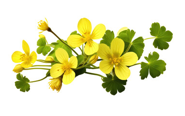 Realistic Celandine Presentation on a Clear Surface or PNG Transparent Background.