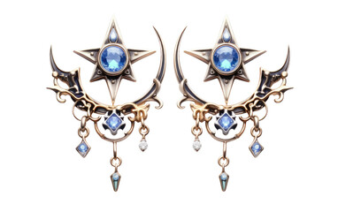 Realistic Celestial Charm Earrings Imagery on a Clear Surface or PNG Transparent Background.