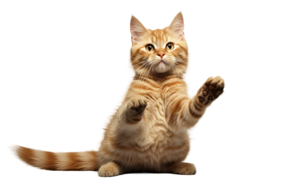 Realistic Cat Stretching Imagery on a Clear Surface or PNG Transparent Background.