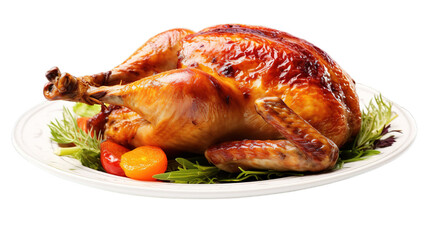 Happy thanksgiving day with fried chicken isolated on transparent background, Generative ai.