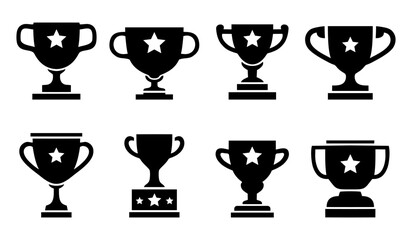 Winner cup icon set. Champion trophy symbol collection, sport award sign. Winner prize, champions celebration winning concept isolated on white background. Reward victory vector illustration