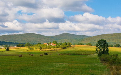 The summer landscape near Drinic in the Petrovac municipality of Banja Luka region, Republika Srpska, Bosnia and Herzegovina. Early September