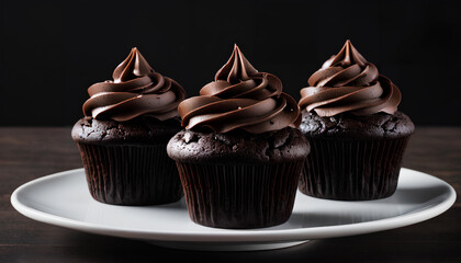 Chocolate cupcakes. A dessert full of intense chocolate flavor, which, unfortunately, is a treat with limited nutritional value, Generative AI.