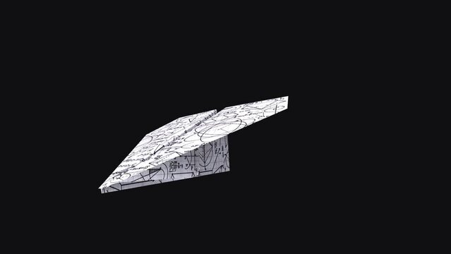 Paper Airplane - Math Page - Flying Transition - 02 - Realistic 3D animation with alpha channel isolated on transparent background