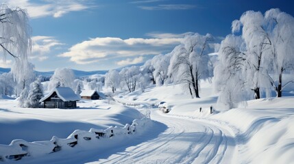 Fototapeta na wymiar Winter Landscape Mountains On Horizon, Desktop Wallpaper Backgrounds, Background HD For Designer