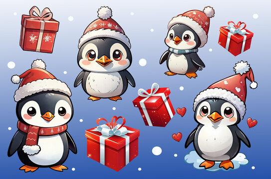 Little penguin celebrates Christmas new year