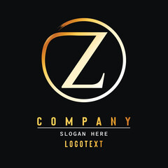 luxury letter Z logo design. Brush Stroke Z Letter Logo Design. Yellow Gold Paint Logo Z Letters Icon with Elegant Circle Vector Design.eps 8