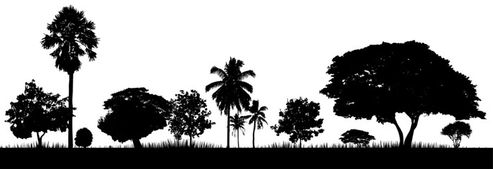 Silhouette, tree view and nature landscape, vector illustration.