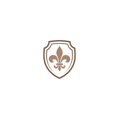 Shield with fleur de lis icon isolated on white background