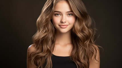 Naklejka premium a closeup photo portrait of a beautiful young teenager woman smiling with clean teeth. used for a dental ad. girl with fresh stylish long hair. isolated on white background