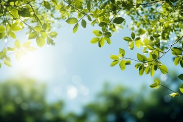 Obraz premium Spring background with green leaves. generative ai.