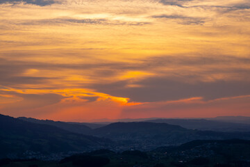 Aerial View over Mountain in Sunset in Lucerne, Switzerland.