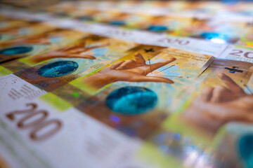 Swiss Francs of 200 (Two Hundred) Banknotes in Switzerland.
