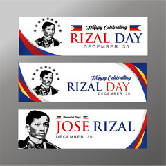 Rizal Day Horizontal Banner and Greeting Card with Silhouette and Philippines Flag Color
