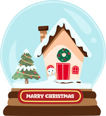 Snow globe with gingerbread house with christmas tree