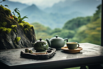 cup of tea and teapot - obrazy, fototapety, plakaty