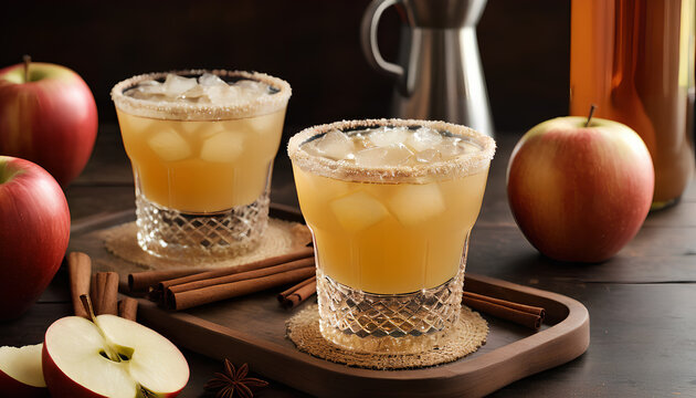 apple cider margarita infused with brown sugar and spices, a delightful autumnal cocktail. A seasonal fusion of flavors, generative AI.
