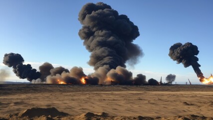 world war air strike attack on a strategic sea industrial or oil rig location target. AI Generated