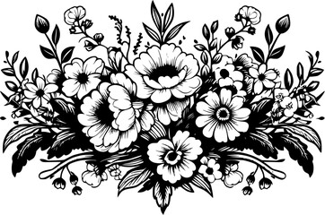 Floral Botanical Flower Arrangement Vintage Outline Icon In Hand-drawn Style