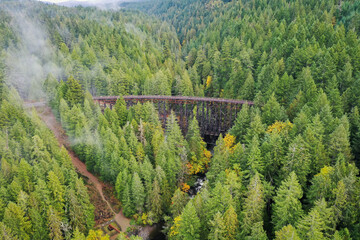 Kinsol Trestle, a magnificent wooden bridge. It was built in 1920 to allow the passage of trains from the British Columbia railway company: BC Rail. The bridge is 44 meters high and 187 meters long.