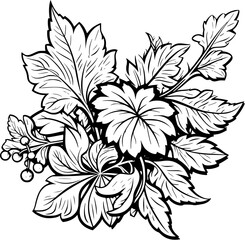 Floral Botanical Leaves Fall Arrangement Vintage Outline Icon In Hand-drawn Style