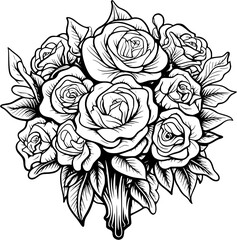 Floral Botanical Roses Arrangement Vintage Outline Icon In Hand-drawn Style