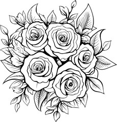 Floral Botanical Roses Arrangement Vintage Outline Icon In Hand-drawn Style