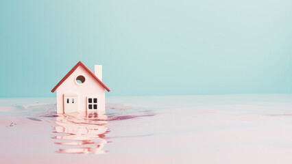 Sinistre Immobilier: Dommages des Inondations sur Maison d’Habitation - obrazy, fototapety, plakaty