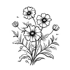 line drawing, line art png, line art prints, spring clipart, line art rose, rose clipart, floral svg, flower png, wildflower svg, flower clipart, bouquet svg, tattoo svg, line art, svg files, svg file