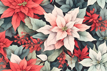 Poinsettia plant watercolor illustration background for Christmas event. - obrazy, fototapety, plakaty