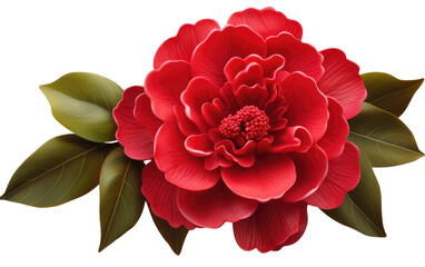 Realistic Crimson Camellia Display on a Clear Surface or PNG Transparent Background.