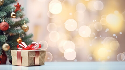 Fototapeta na wymiar Christmas tree with ornament and gift box on white background