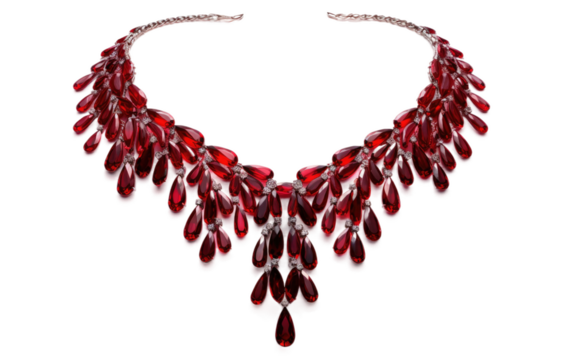 Realistic Crimson Necklace Imagery on a Clear Surface or PNG Transparent Background.