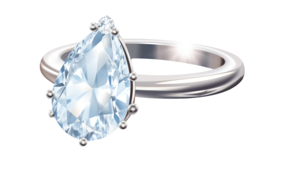 Jewelry Perfection Diamond Dewdrop Ring on a Clear Surface or PNG Transparent Background.