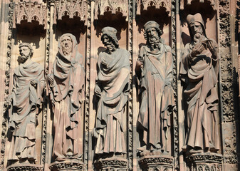 Ancient statues of religious and biblical characters in Strasbourg Cathedral in France Europe