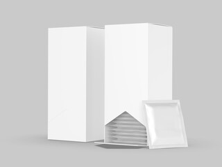 Blank tea sachet dispenser box mock up template. 3d illustration.