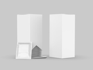 Blank tea sachet dispenser box mock up template. 3d illustration.