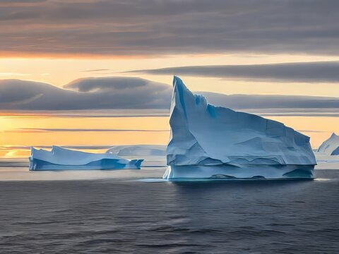 un iceberg solitario se cierne en la distancia, sus bordes irregulares y sus imponentes forman un testimonio de la dura belleza de la Antártida