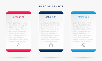Modern business infographic template with 3 options or steps icons.