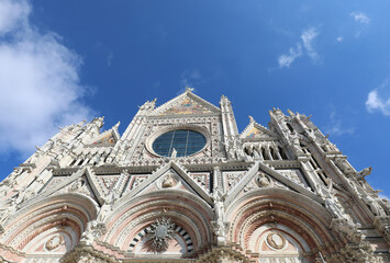 Facade of Cathedral of Siena in Tuscany Region in Italy