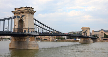 Fototapeta na wymiar Szechenyi Chain Bridge in Budapest In Hungary over the Danube River