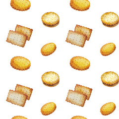 Watercolor sweet bakery cookies seamless pattern for cafe design